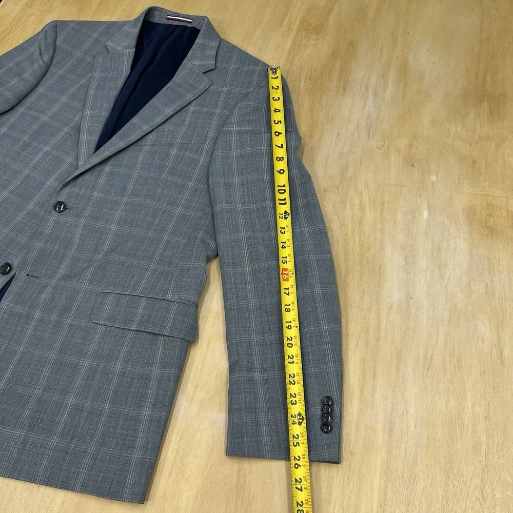 Tommy Hilfiger Suit Mens 42L Long Wool Blend Stretch Pants 36x31 Gray Plaid